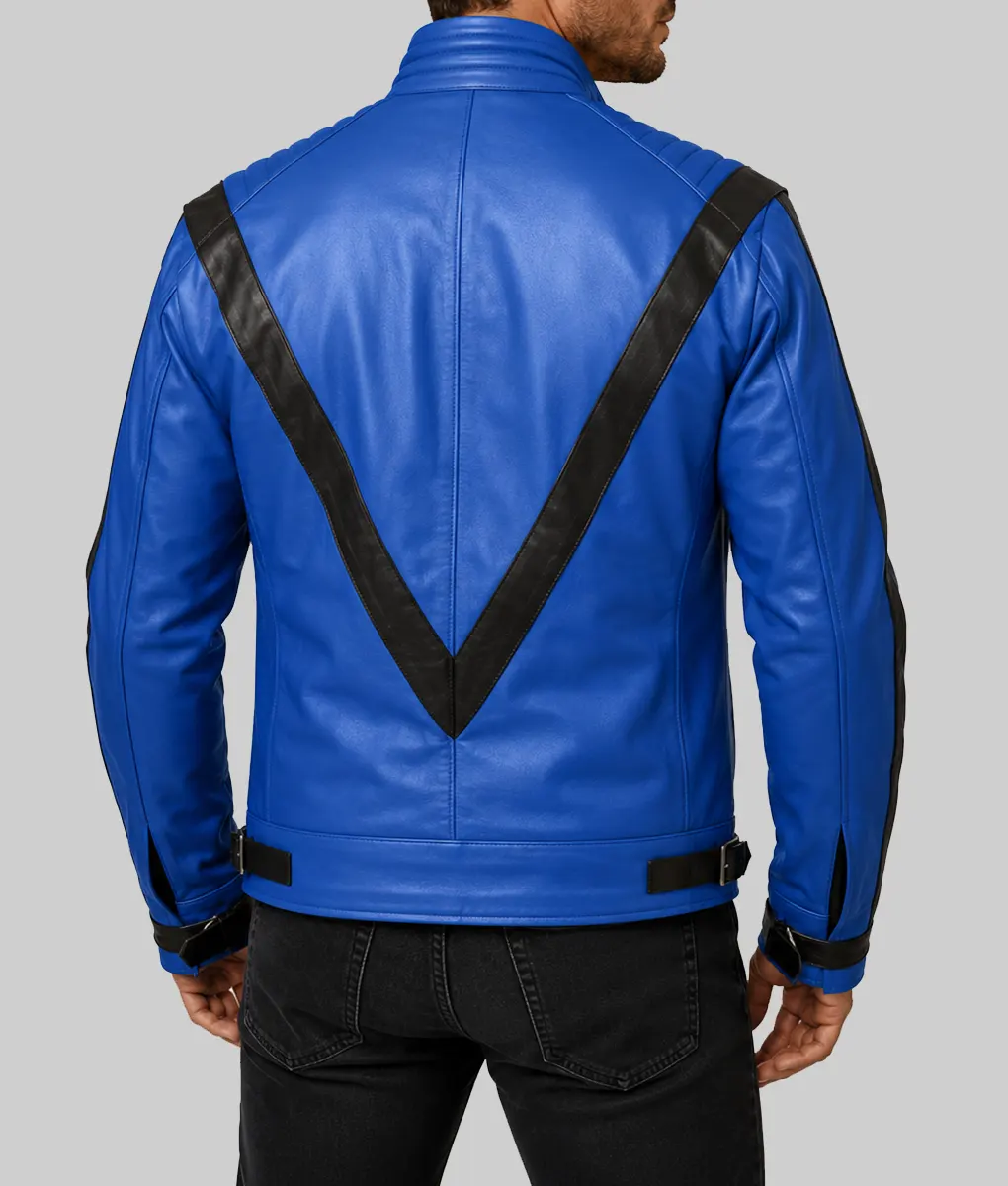 Michael Jackson Thriller Blue Leather Jacket - Back
