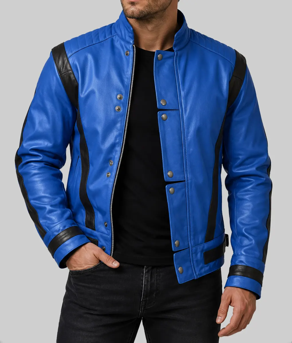 Michael Jackson Thriller Blue Leather Jacket - Front