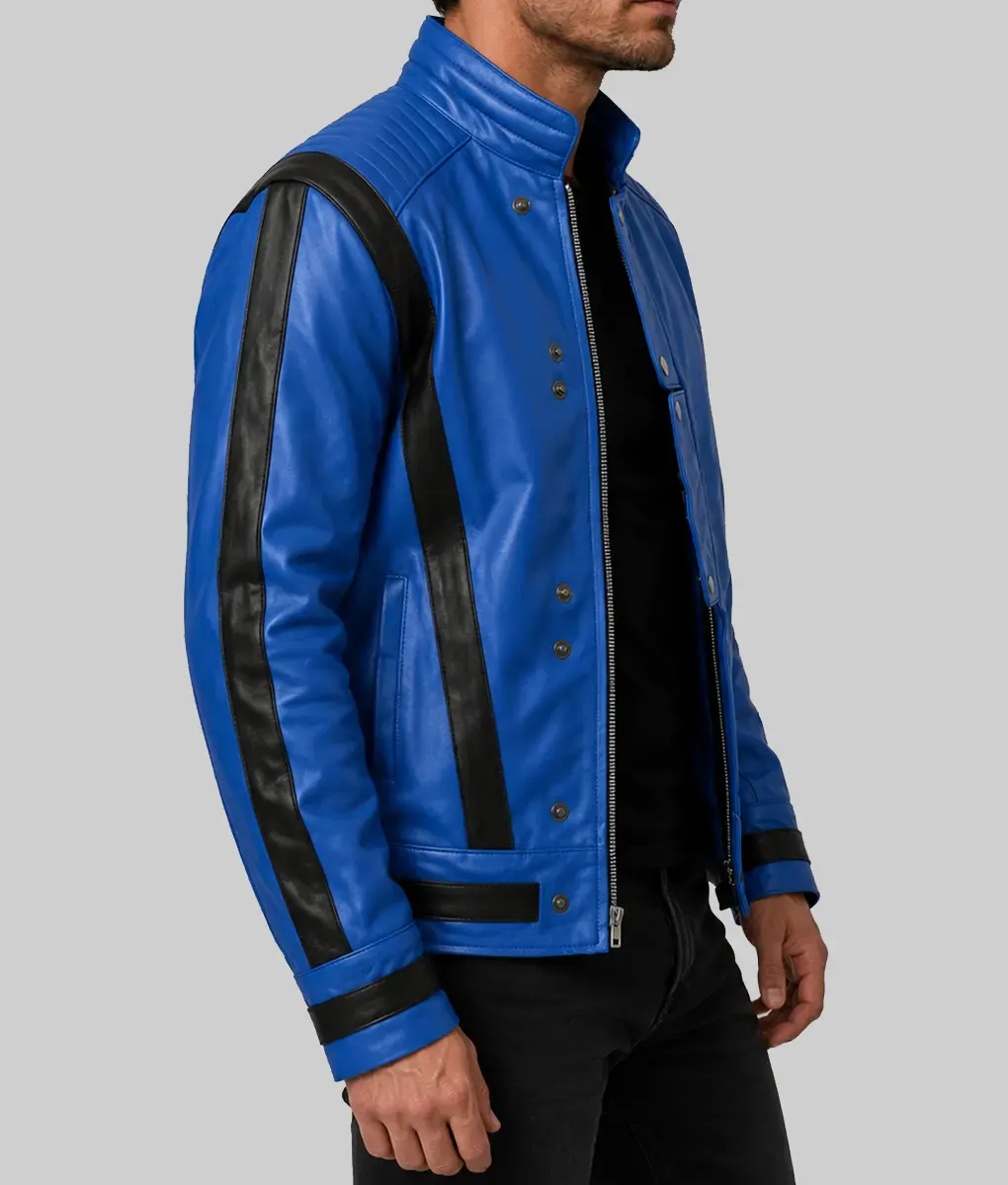 Michael Jackson Thriller Blue Leather Jacket - Side