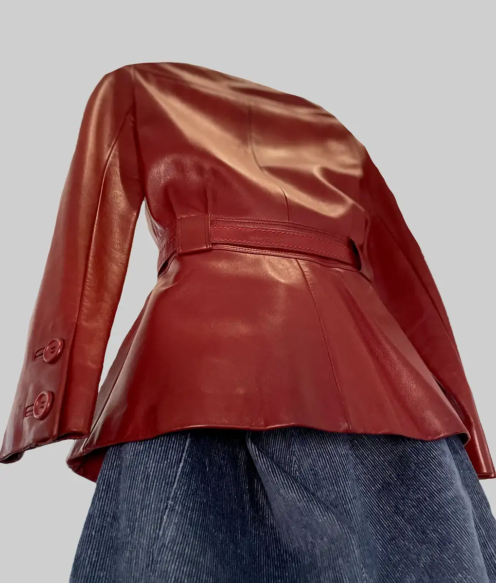 Emily in Paris Lily Collins Red Leather Jacket - Emily in Paris Lily Collins Red Leather Jacket - Back View