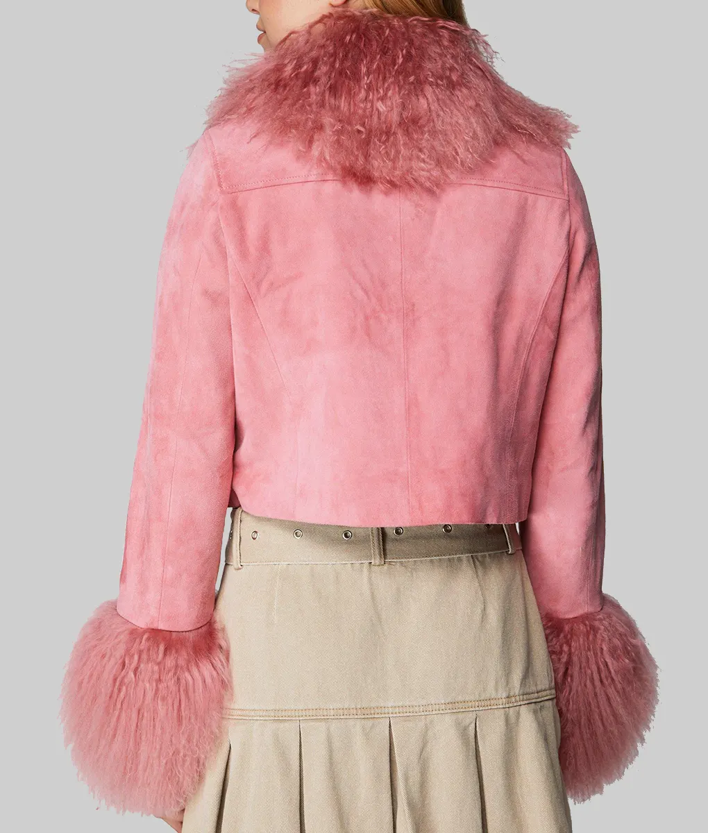 High Potential Kaitlin Olson Pink Suede Jacket - High Potential Kaitlin Olson (Morgan) Pink Suede Jacket - Back View