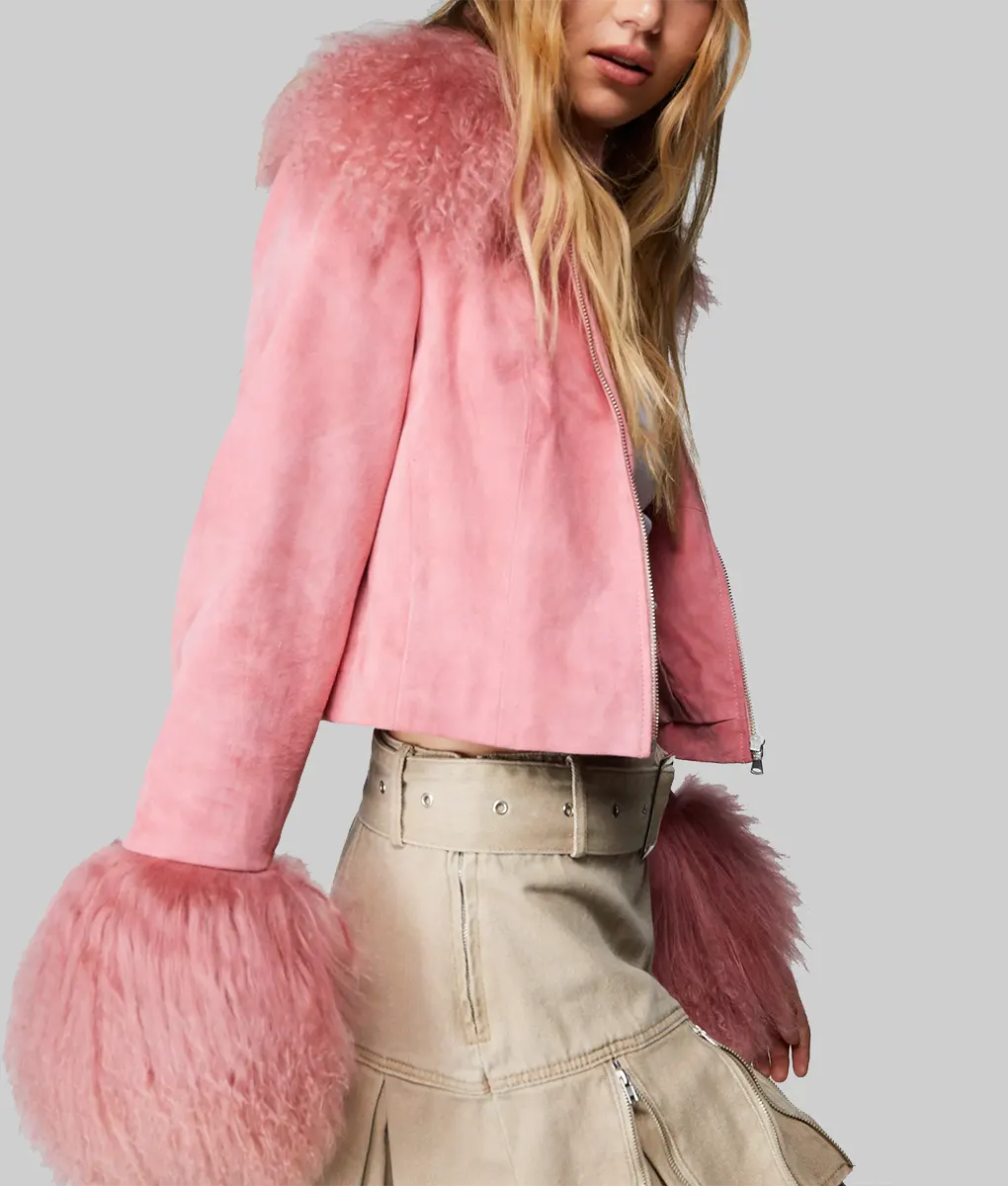 High Potential Kaitlin Olson Pink Suede Jacket - High Potential Kaitlin Olson (Morgan) Pink Suede Jacket - Side View