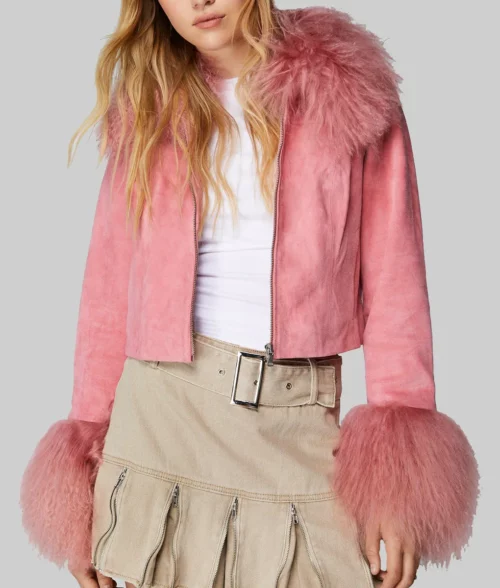 High Potential Kaitlin Olson Pink Suede Jacket - High Potential Kaitlin Olson (Morgan) Pink Suede Jacket - Front View