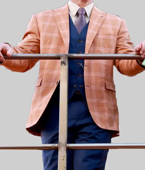 Jackpot Premiere John Cena Plaid Blazer - Jackpot Premiere John Cena Orange Plaid Blazer- Front View 1