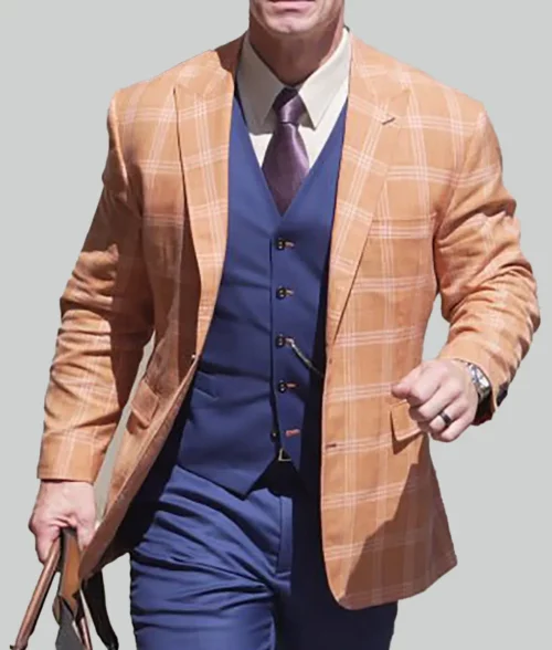 Jackpot Premiere John Cena Plaid Blazer - Jackpot Premiere John Cena Orange Plaid Blazer- Front View