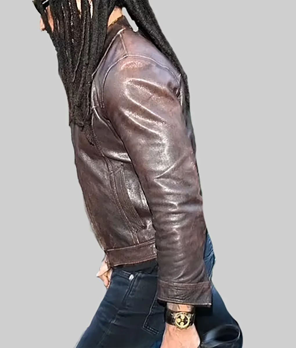 Lenny Kravitz Brown Leather Jacket - Lenny Kravitz Brown Leather Jacket - Side View