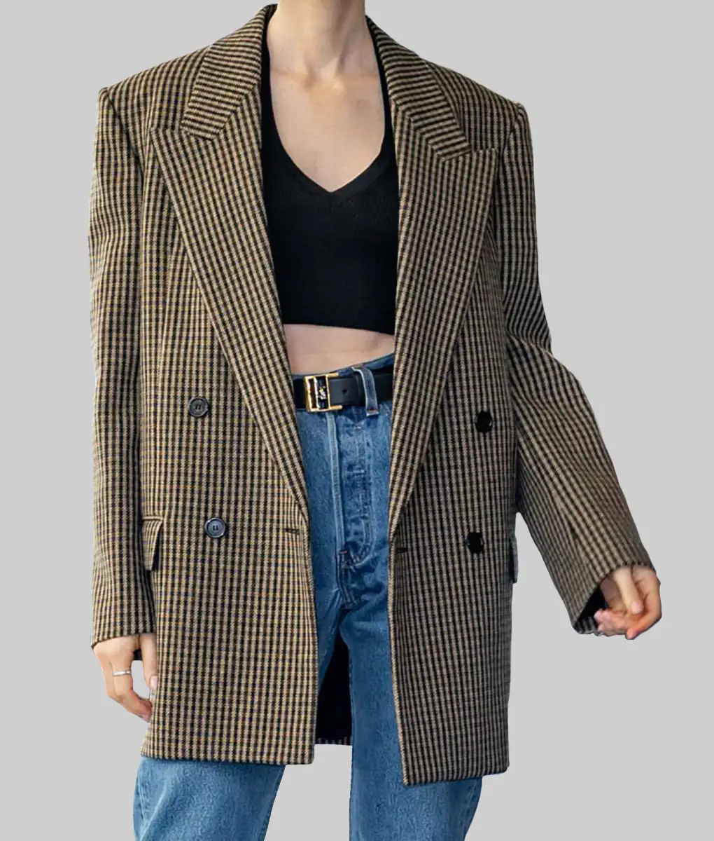 Lily Collins Oversized Wool Blend Blazer - Lily Collins Oversized Wool Blend Blazer - Celebrity View