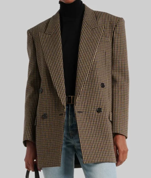Lily Collins Oversized Wool Blend Blazer - Lily Collins Oversized Wool Blend Blazer - Front Open View
