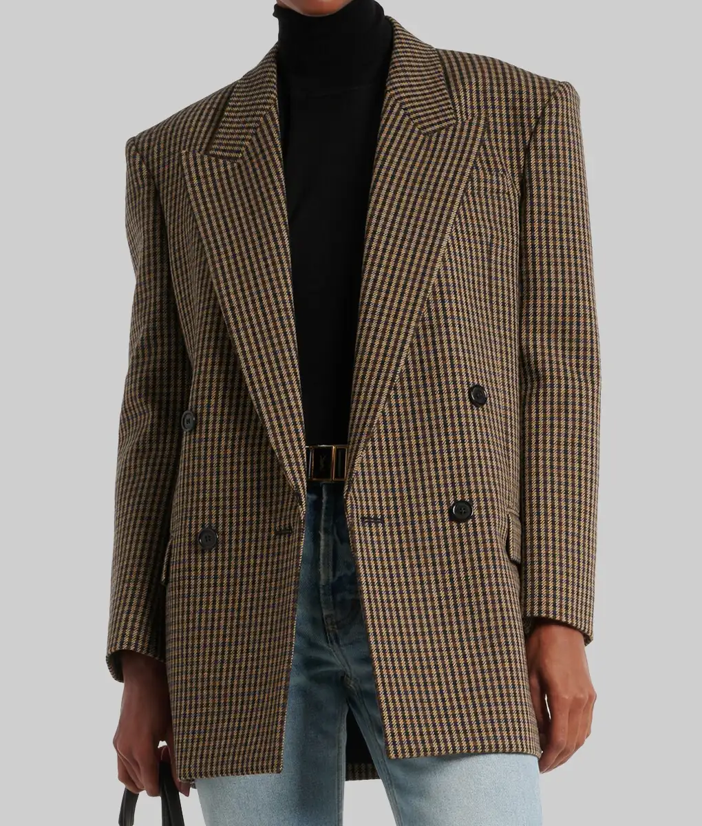 Lily Collins Oversized Wool Blend Blazer - Lily Collins Oversized Wool Blend Blazer - Front Open View