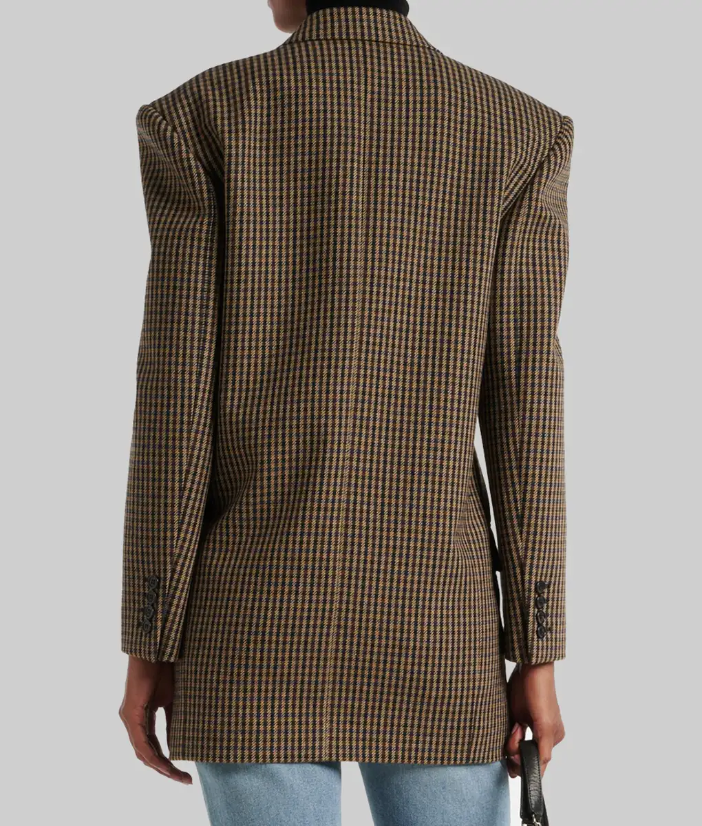 Lily Collins Oversized Wool Blend Blazer - Lily Collins Oversized Wool Blend Blazer - Back View