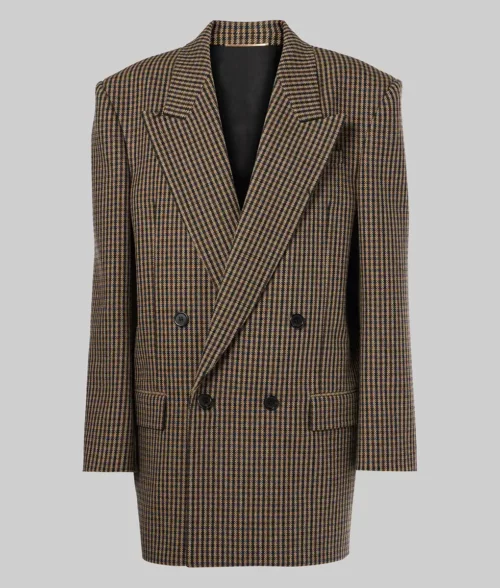 Lily Collins Oversized Wool Blend Blazer - Lily Collins Oversized Wool Blend Blazer - Front View