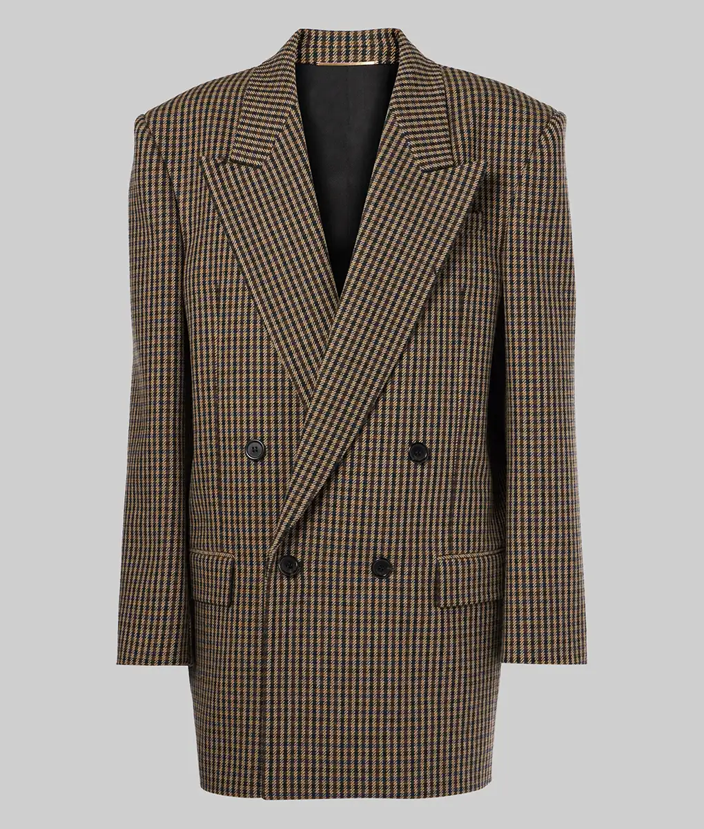 Lily Collins Oversized Wool Blend Blazer - Lily Collins Oversized Wool Blend Blazer - Front View