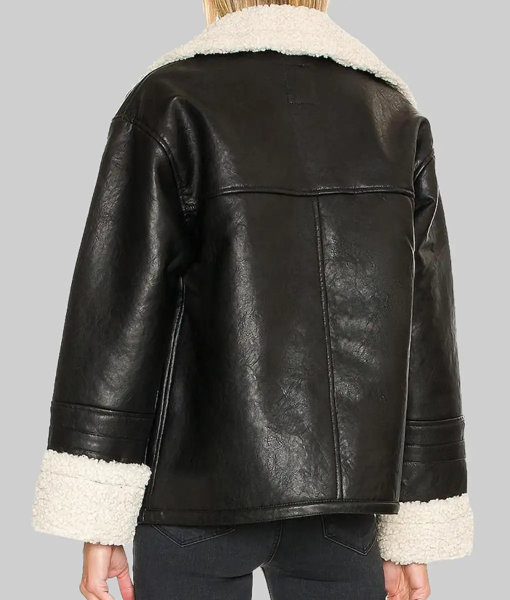 Only Murders in the Building Selena Gomez (Mabel Mora) Black Leather Shearling Jacket - Back View