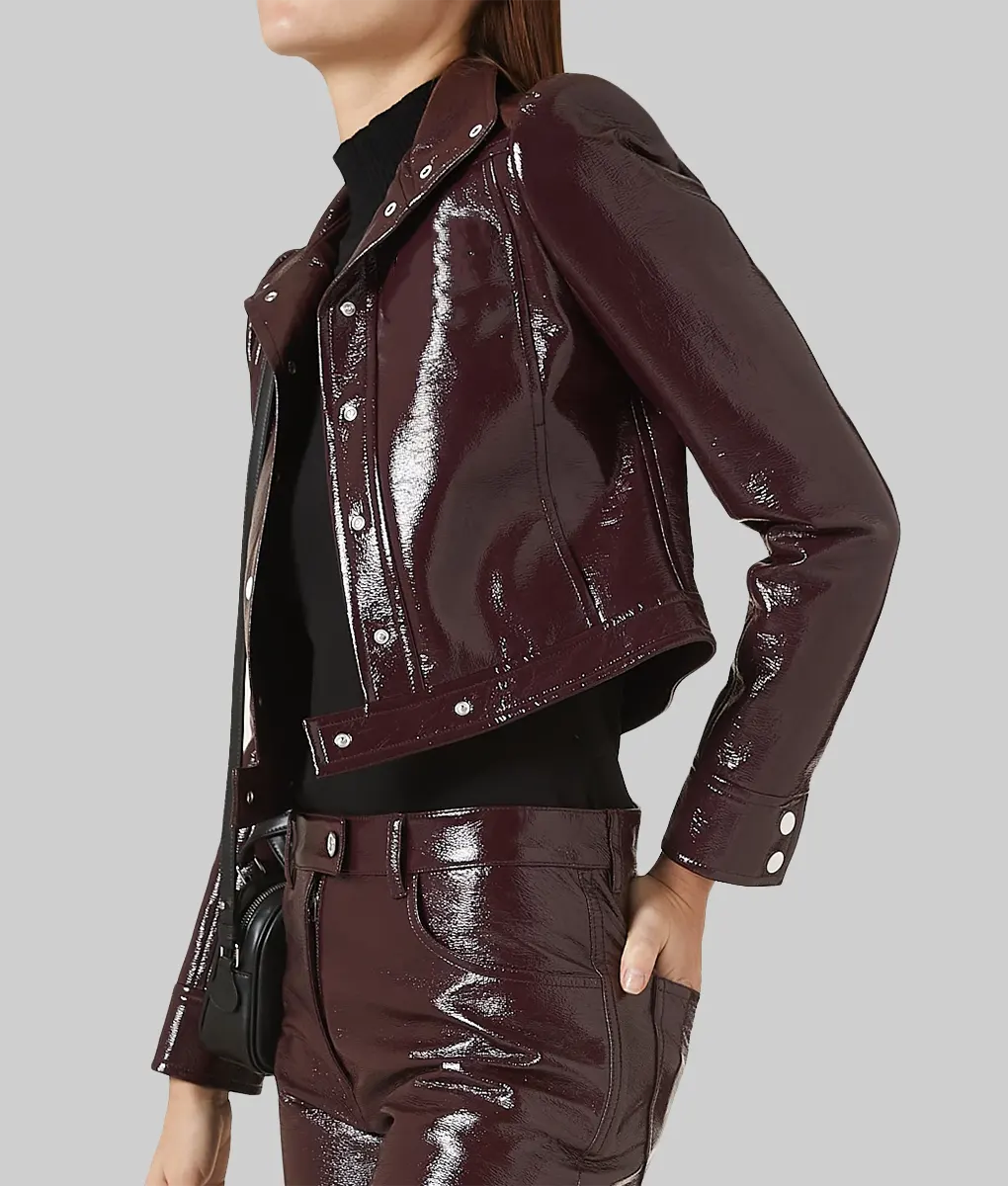 Pom Klementieff Burgundy Leather Jacket - Angeles Special Screening Of Lionsgate's Pom Klementieff Burgundy Leather Jacket - Side View