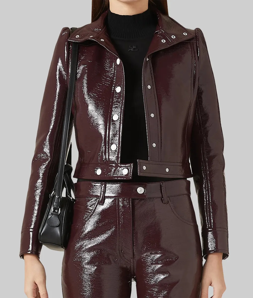 Pom Klementieff Burgundy Leather Jacket - Angeles Special Screening Of Lionsgate's Pom Klementieff Burgundy Leather Jacket - Front View