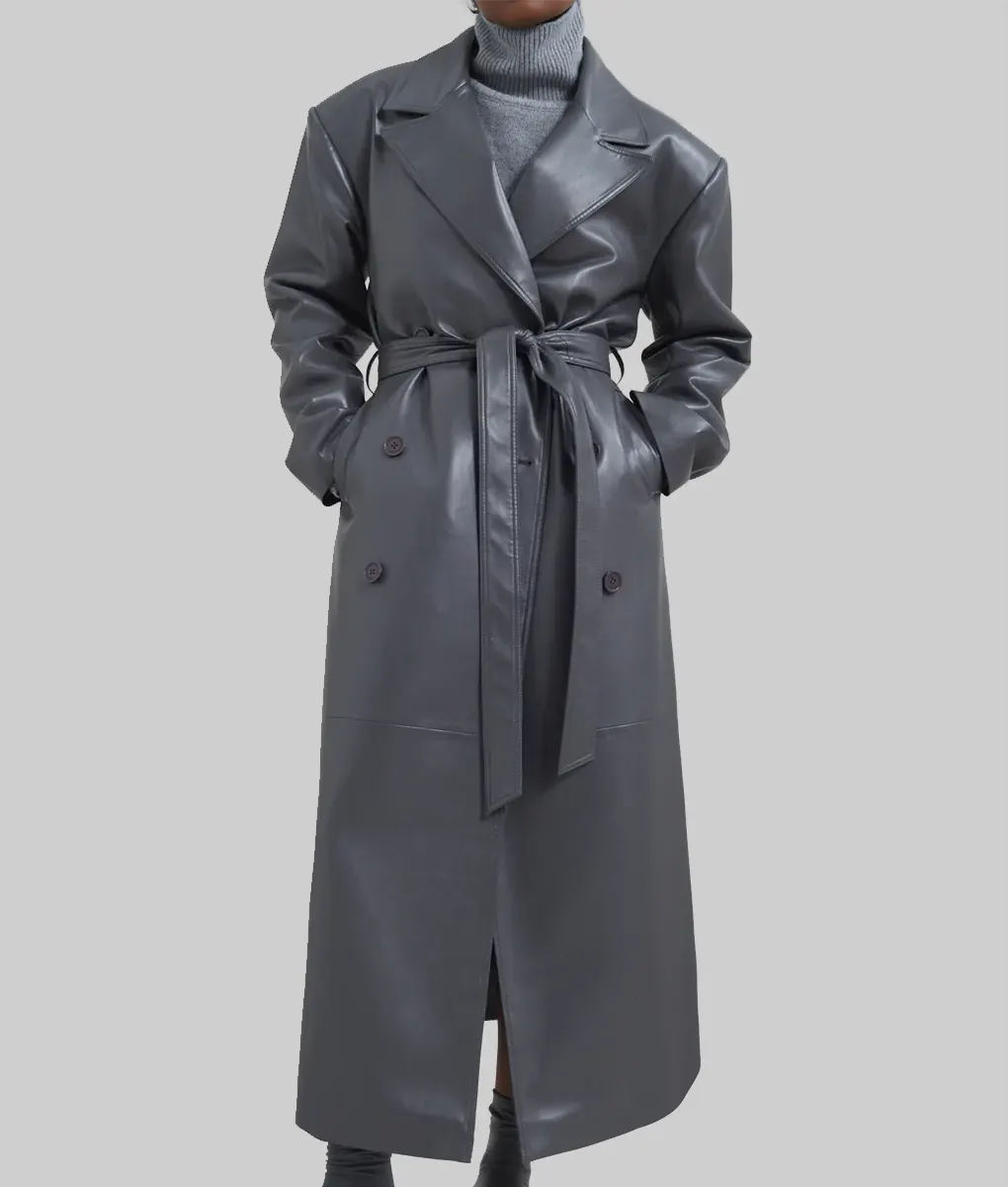 Amber Gill Grey Leather Trench Coat The Leather City