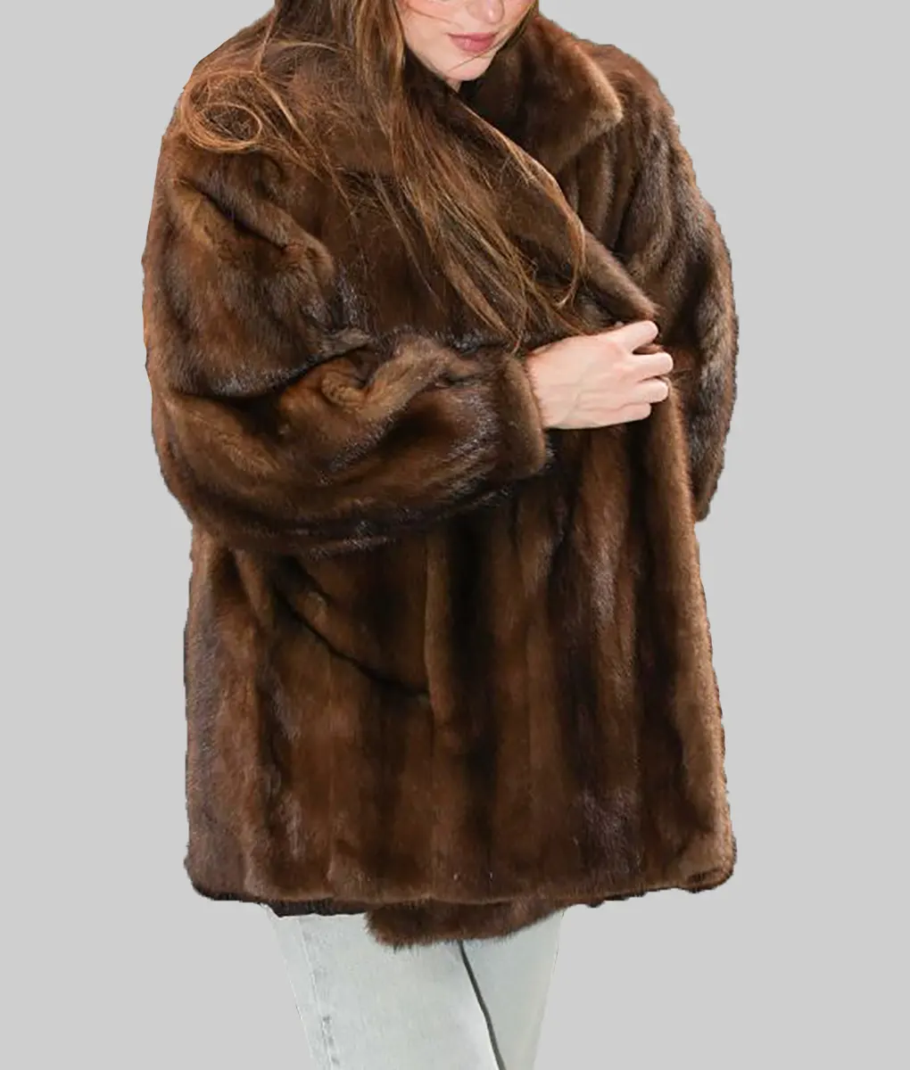Dakota Johnson Brown Fur Coat - Dakota Johnson Brown Fur Coat - Side View