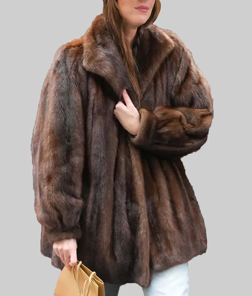 Dakota Johnson Brown Fur Coat - Dakota Johnson Brown Fur Coat - Front View