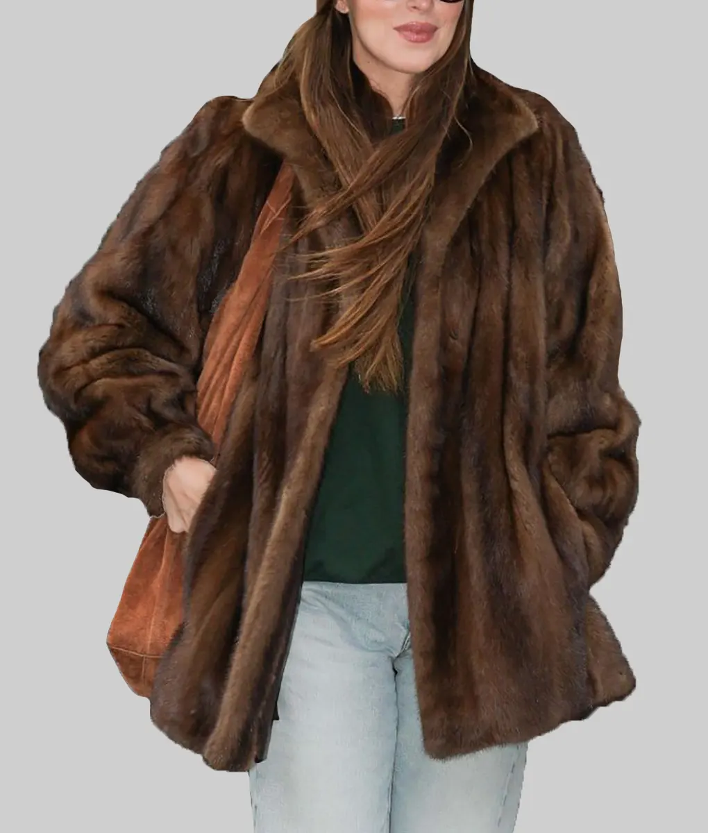 Dakota Johnson Brown Fur Coat - Dakota Johnson Brown Fur Coat - Front View