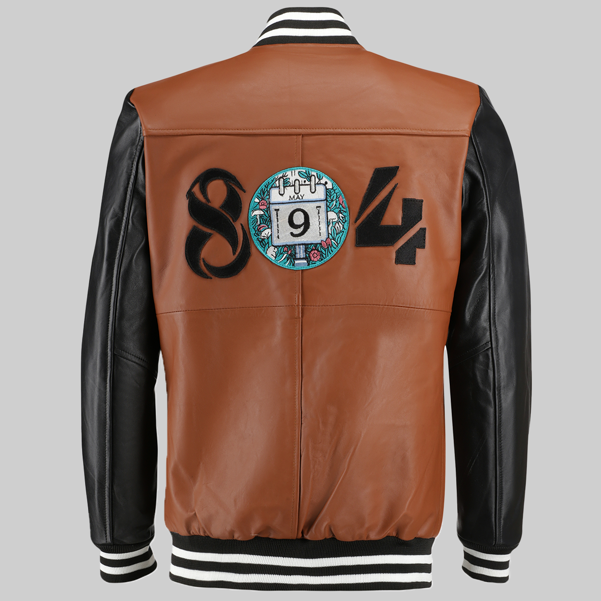 Edge Men's 804 Brown and Black Varsity Leather Jacket | TLC