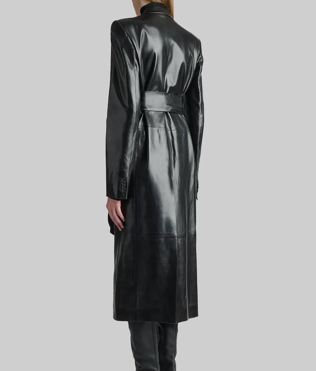 Hailey Bieber Black Leather Coat - Doja Cat’s Birthday Party Hailey Bieber Black Leather Coat - Back View