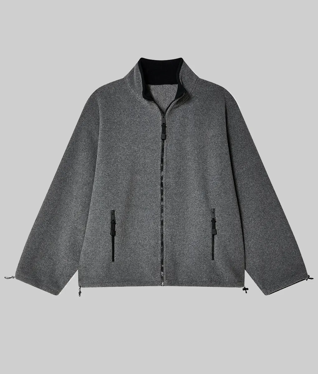 Hailey Bieber Grey Fleece Jacket - Hailey Bieber Grey Fleece Jacket - Front View