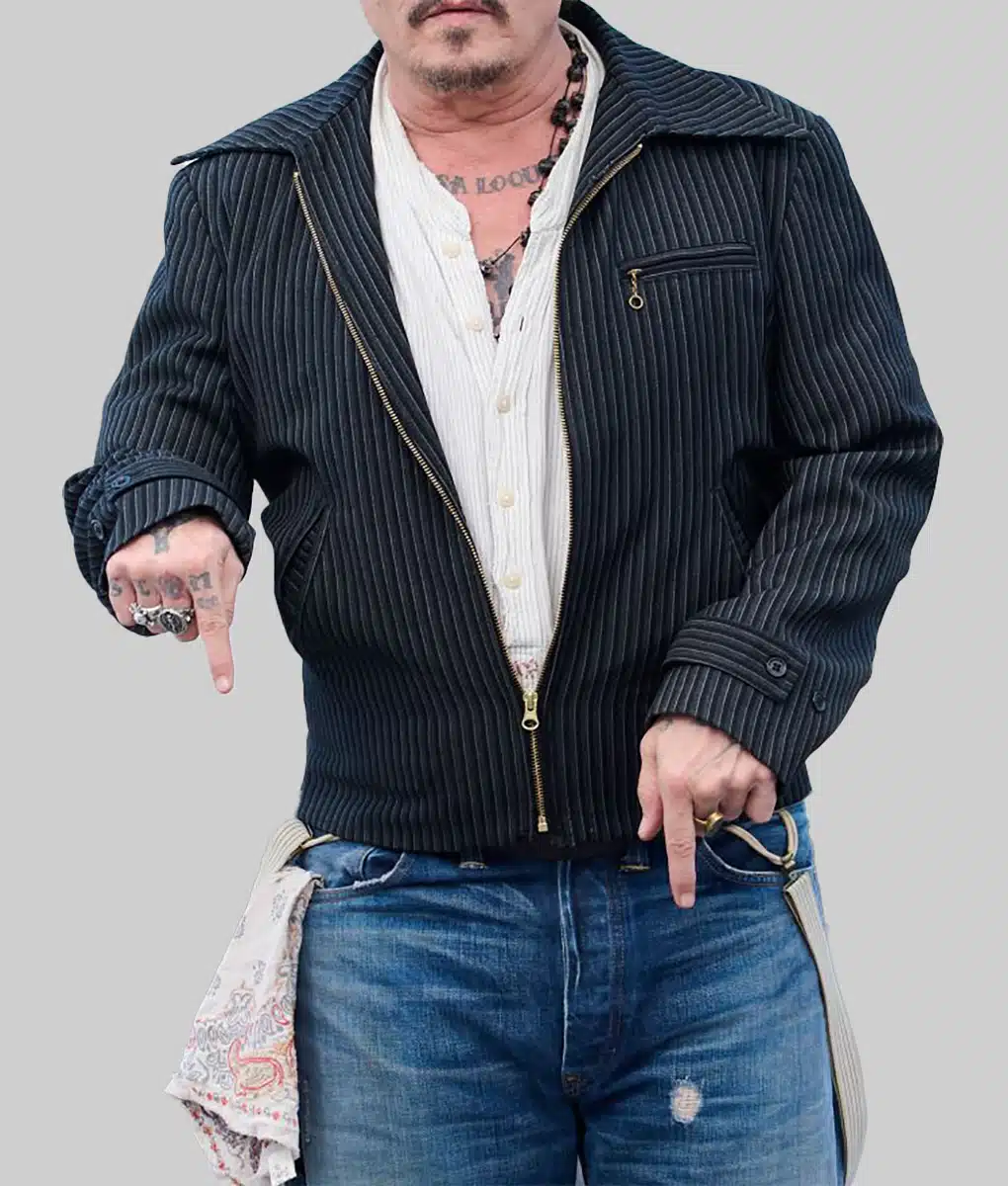 Johnny Depp Black Striped Cotton Jacket - Johnny Depp Black Striped Cotton Jacket - Front View 1