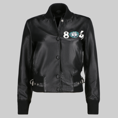 Kim Women's 804 Black Bomber Leather Jacket - Front View