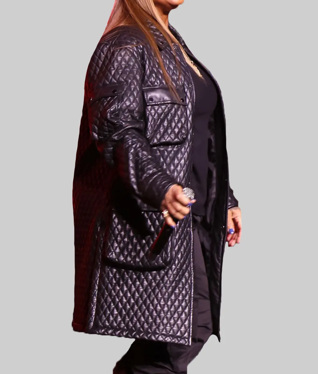 Queen Latifah Quilted Black Leather Coat - Rock & Roll Hall Of Fame Induction Ceremony Queen Latifah Quilted Black Leather Coat - Right View
