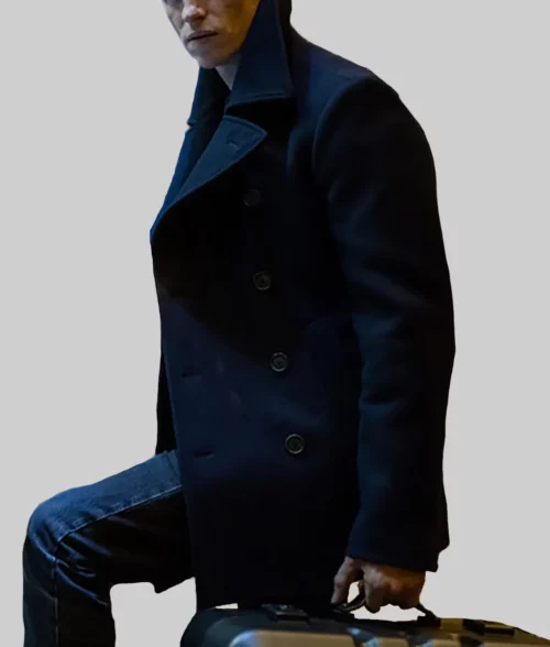 The Day of the Jackal Eddie Redmayne Blue Wool Pea Coat