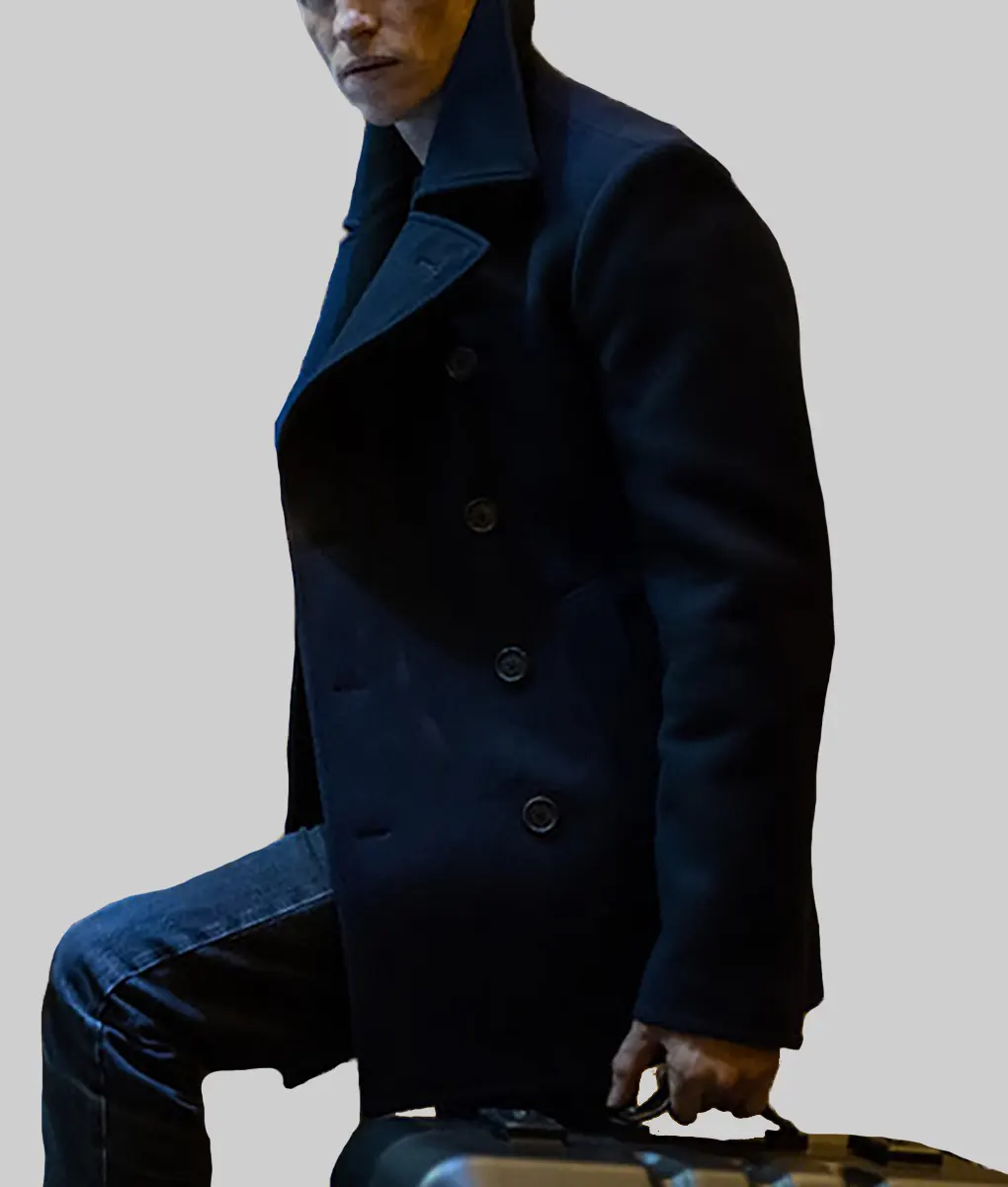 The Day of the Jackal Eddie Redmayne Blue Wool Pea Coat