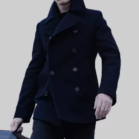 The Day of the Jackal Eddie Redmayne Blue Wool Pea Coat