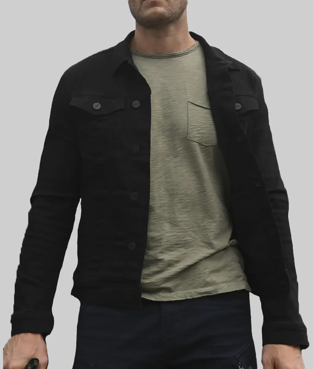 2000's black denim tracker jacket y2k