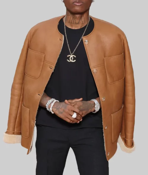Wizkid Brown Leather Jacket - Paris Fashion week Wizkid Brown Leather Jacket - Celebrity View