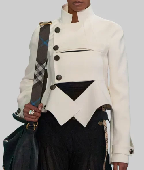 Zendaya Coleman White Leather Jacket - Screening of Dune Part 2 Zendaya Coleman White Leather Jacket - Front View