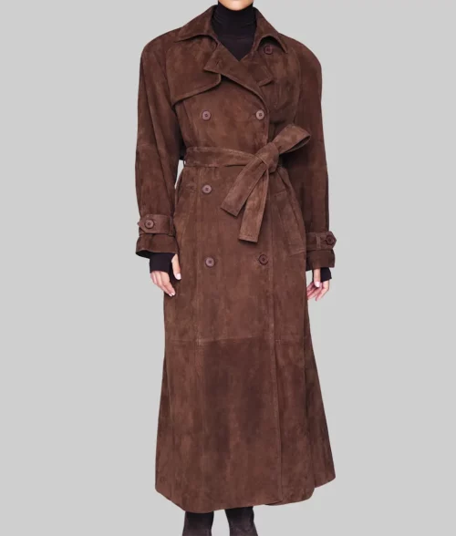 Jennifer Lopez Brown Suede Coat - Jennifer Lopez Brown Leather Suede Coat - Front View