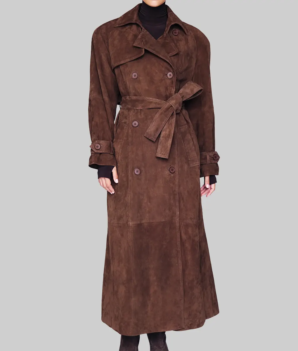 Jennifer Lopez Brown Suede Coat - Jennifer Lopez Brown Leather Suede Coat - Front View
