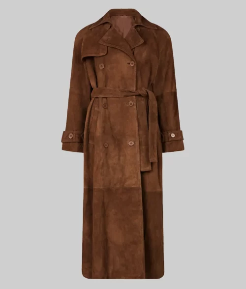 Jennifer Lopez Brown Suede Coat - Jennifer Lopez Brown Leather Suede Coat - Front View