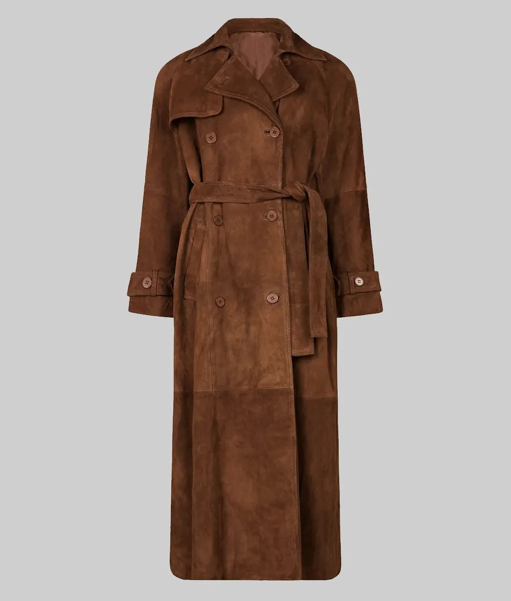 Jennifer Lopez Brown Suede Coat - Jennifer Lopez Brown Leather Suede Coat - Front View