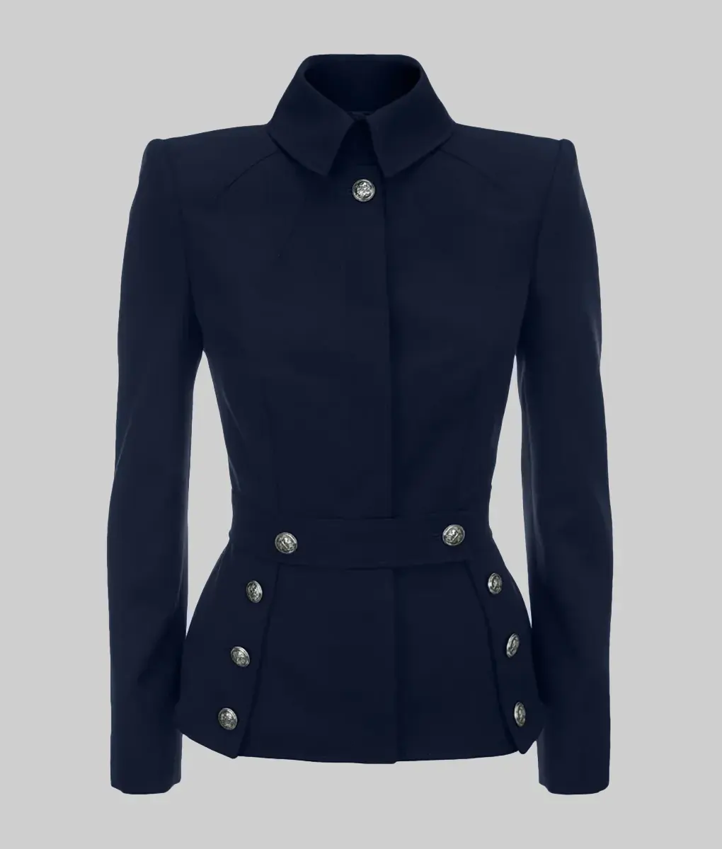 Kate Middleton Navy Blue Wool Jacket - Kate Middleton Navy Blue Wool Jacket - Front View