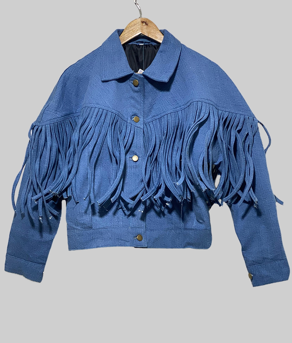 Landman Michelle Randolph Denim Fringe Jacket