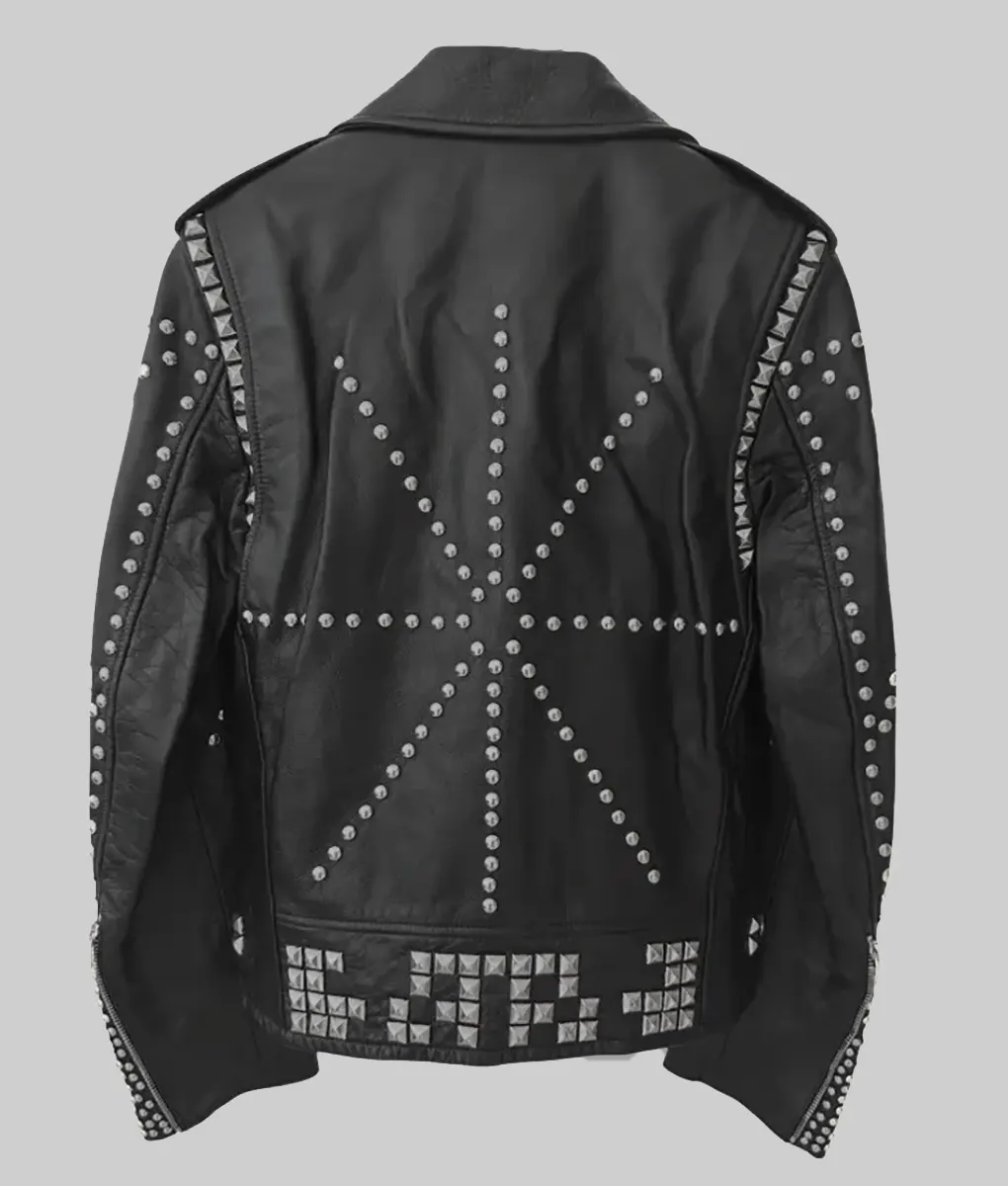 Michelle Rodriguez Studded Black Leather Jacket - Michelle Rodriguez Studded Black Leather Jacket - Back View