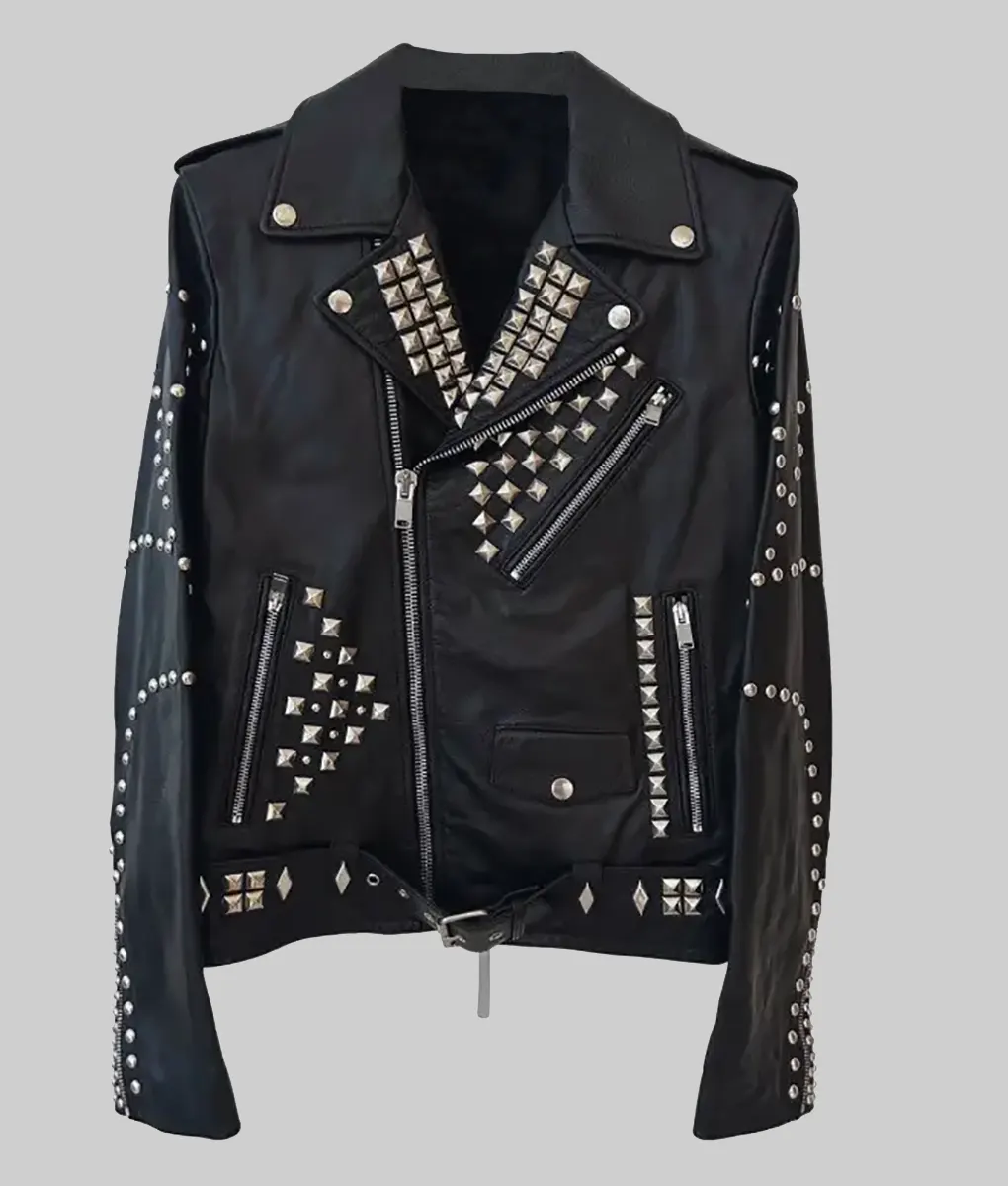 Michelle Rodriguez Studded Black Leather Jacket - Michelle Rodriguez Studded Black Leather Jacket - Front View