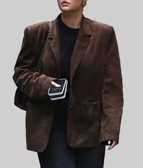 Molly Mae Hague Brown Suede Blazer - Molly Mae Hague Brown Suede Blazer - Front View