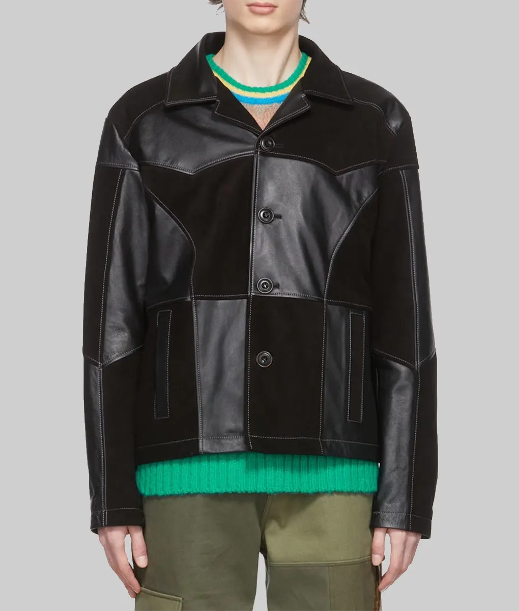 Nick Jonas Patchwork Black Leather Jacket | The Leather City