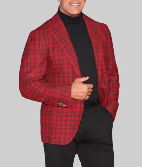 Red One Premiere Dwayne Johnson Checkered Blazer - Red One Premiere MGM Studios Dwayne Johnson Red Checkered Blazer - Front View
