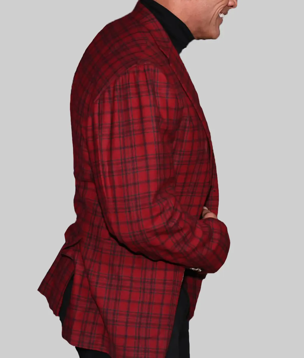 Red One Premiere Dwayne Johnson Checkered Blazer - Red One Premiere MGM Studios Dwayne Johnson Red Checkered Blazer - Side View