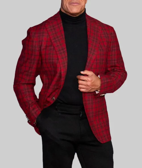 Red One Premiere Dwayne Johnson Checkered Blazer - Red One Premiere MGM Studios Dwayne Johnson Red Checkered Blazer - Front View
