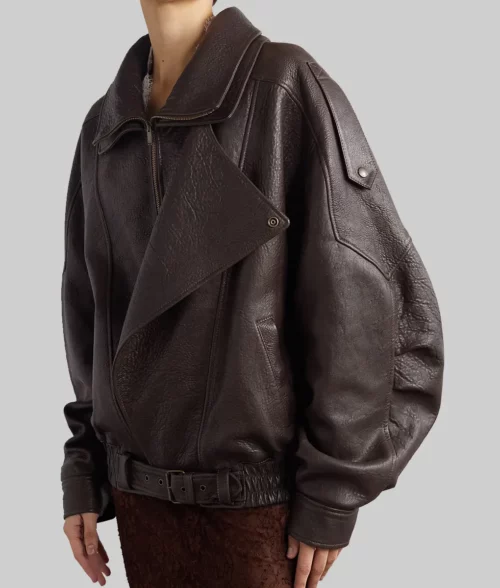 Sofia Richie Oversized Brown Leather Jacket - Sofia Richie Oversized Brown Leather Jacket - Side View