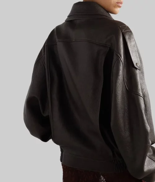 Sofia Richie Oversized Brown Leather Jacket - Sofia Richie Oversized Brown Leather Jacket - Back View
